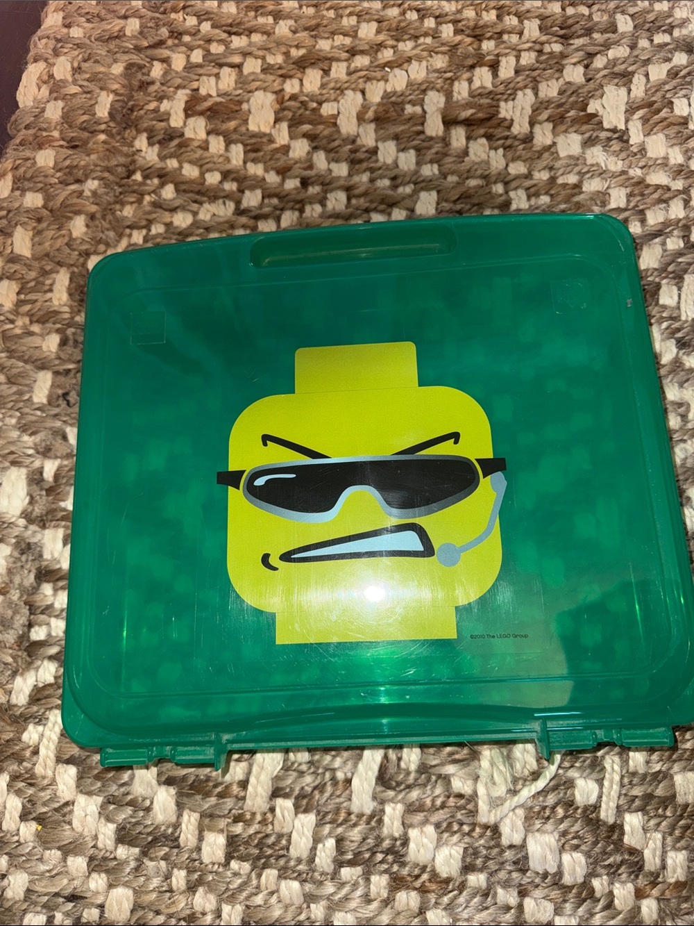 Lego Green storage box with Yellow Minifigure Head Graphic gamer face